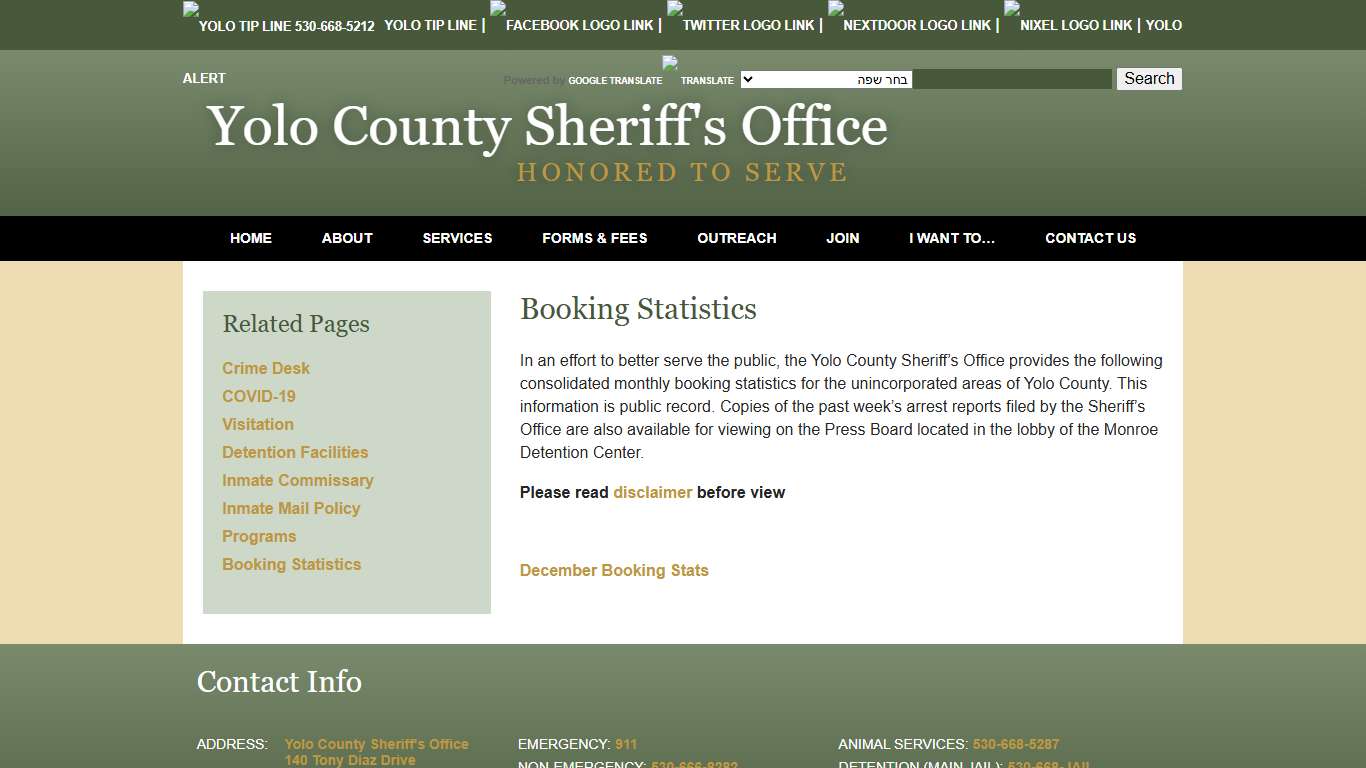 Booking Statistics - Yolo County Sheriff's Office Woodland, CA